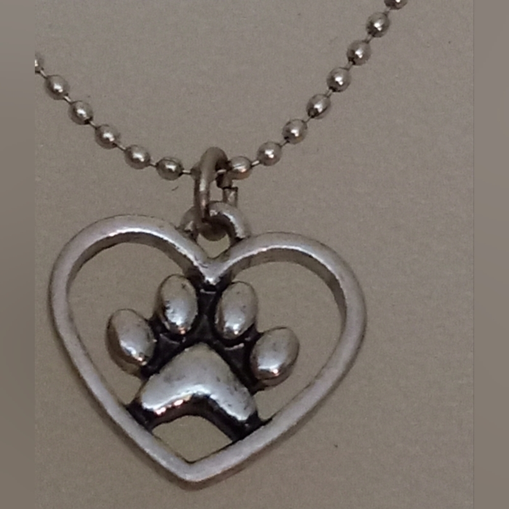 Silver Tone Paw Pendant Charm Necklace - Picture 3 of 5